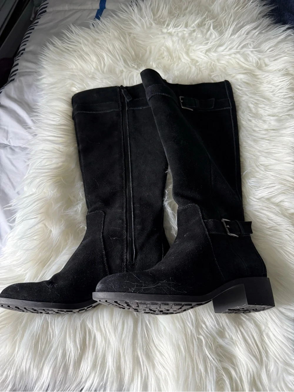 Cole Haan Black Suede Over-the-Knee Buckle Strap Boots
